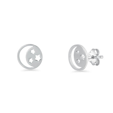 Crescent Moon & Star Stud Earrings